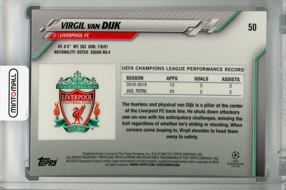 2019-20 Topps Chrome UEFA Champions League Liverpool FC Virgil van Dijk Base Green Bubbles Parallel trading card