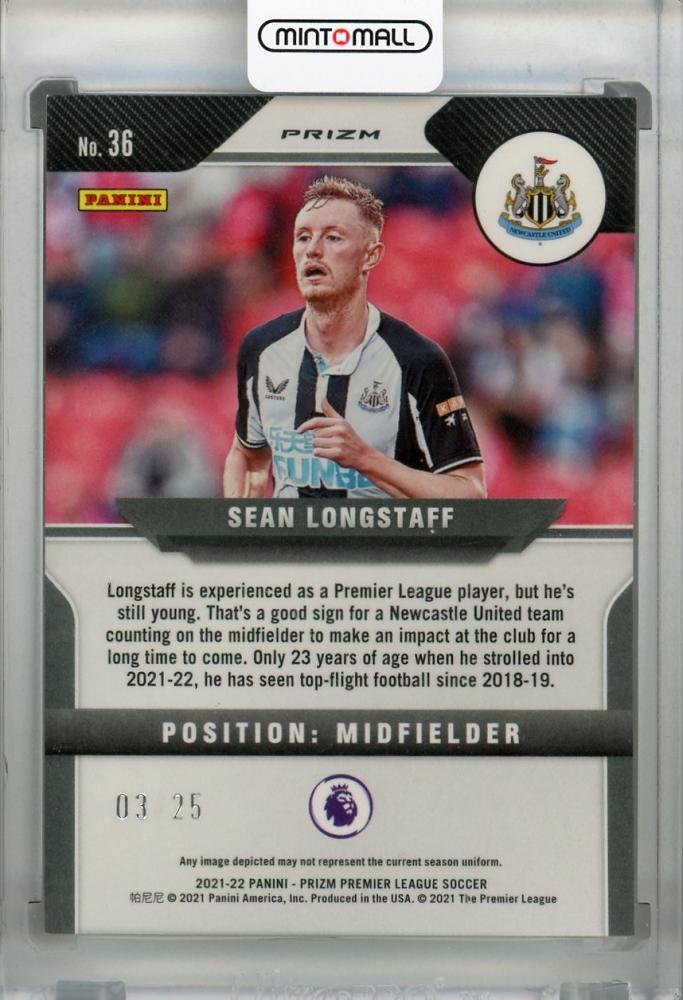 2021-22 Panini Prizm Premier League Sean Longstaff Newcastle United Base Orange parallel trading card numbered 03 of 25