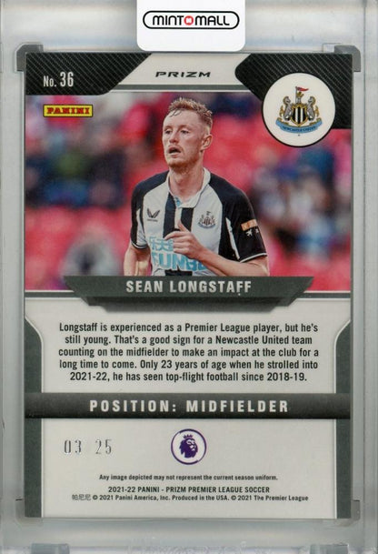 2021-22 Panini Prizm Premier League Sean Longstaff Newcastle United Base Orange parallel trading card numbered 03 of 25