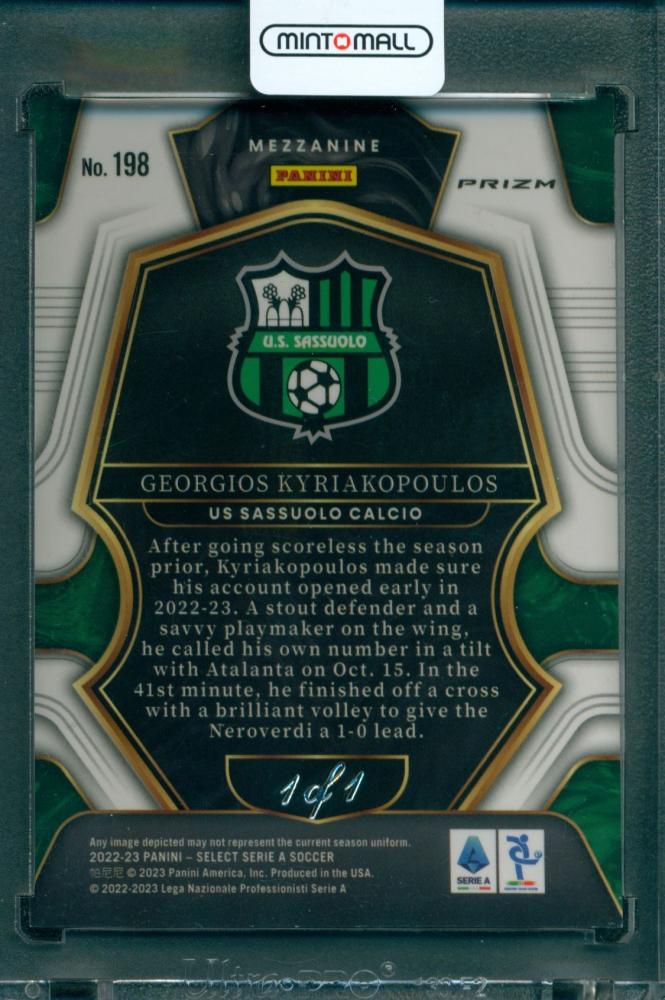 2022-23 PANINI Select Serie A Georgios Kyriakopoulos #198 Mezzanine Black1/1 US Sassuolo Calcio