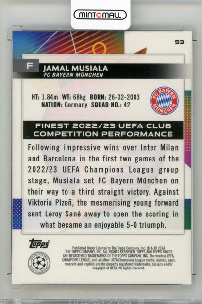 2023-24 TOPPS Finest UEFA Club Competitions Jamal Musiala Orange Refractors #9312/25 FC Bayern Munchen