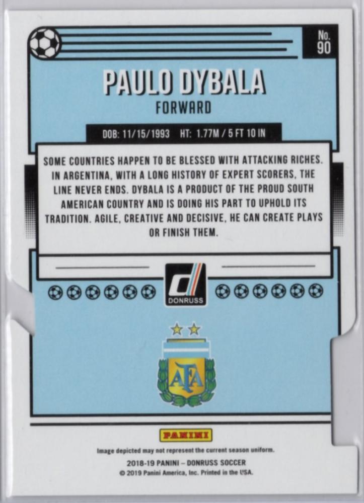 2018-19 Panini Donruss Soccer Paulo Dybala Press Proof Die Cuts card numbered 10 of 10