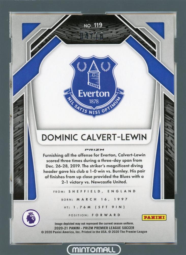 2020-21 Prizm Premier League Dominic Calvert-Lewin Prizms Gold trading card serial #119 with surface scratches