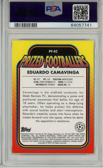2020-21 Topps Chrome UEFA Champions League Eduardo Camavinga Prized Footballers PSA10 trading card