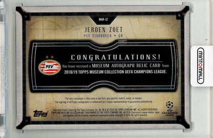 2018-19 TOPPS Museum Collection UEFA Champions League Jeroen Zoet Autograph Relics Sapphire #MARJZ08/75 PSV Eindhoven