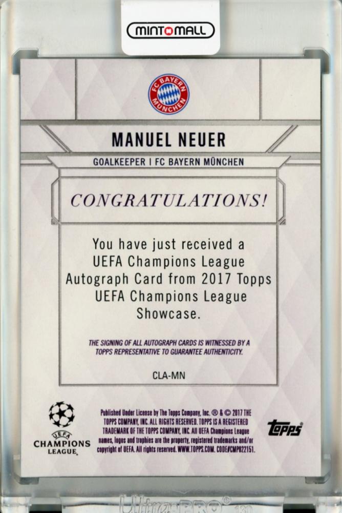 2016-17 Topps UEFA Champions League Showcase Manuel Neuer Champions League Autographs #CLAMN