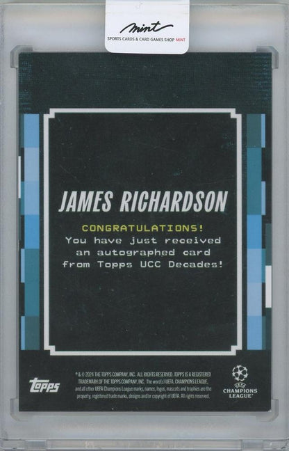 2025 TOPPS Decades 1990s UEFA Club Competitions Big Man at the Back Autographs Blue / JAMES RICHARDSON 07/49