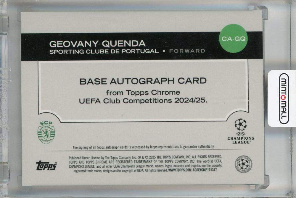 2024-25 Topps Chrome UEFA Club Competitions Geovany Quenda Chrome Autographs Magenta Refractors #CA-GQ RC First Numbered 01/75 Spo