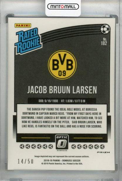 2018-19 Donruss Borussia Dortmund Jacob Bruun Larsen Base Optic Rated Rookie Red Velocity football trading card