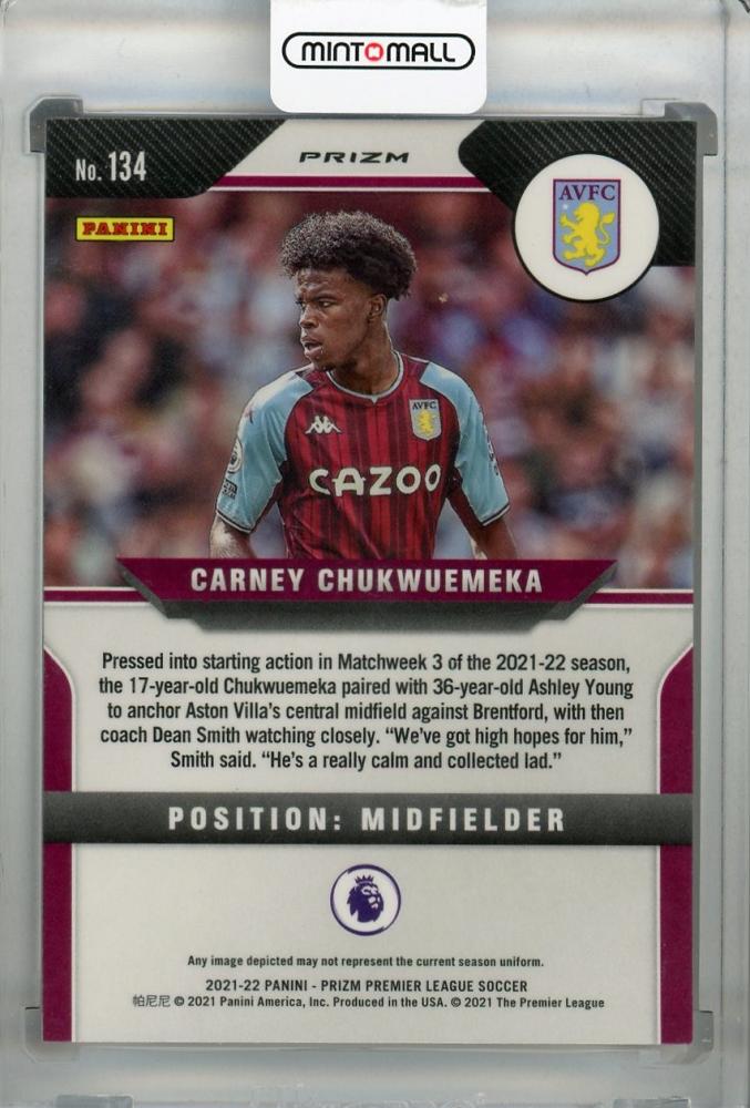 2021-22 Panini Prizm Premier League Aston Villa Carney Chukwuemeka Base Pink Parallel trading card
