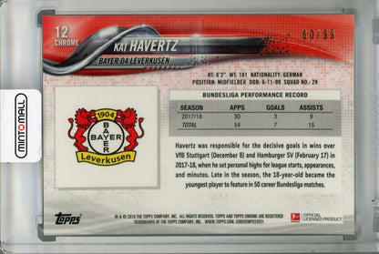 2018-19 Topps Chrome Bundesliga Bayer 04 Leverkusen Kai Havertz Base Blue Wave rookie card serial 60 of 99