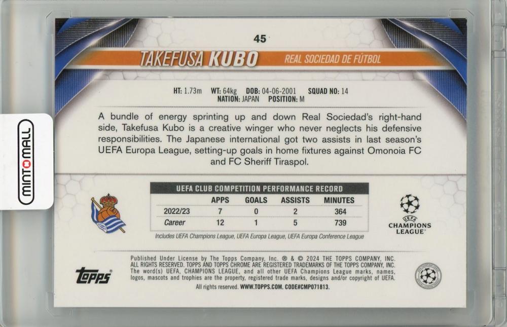 2024 TOPPS Chrome UEFA CHAMPIONS LEAGUE Takefusa Kubo #45 Real Sociedad