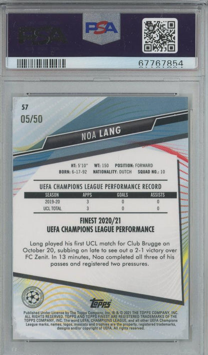 2020-21 Finest UEFA Champions League Noa Lang Gold Refractor #5705/50PSA10 Club Brugge