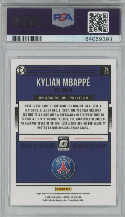 2018-19 Donruss Kylian Mbappe #53PSA9 Paris Saint-Germain