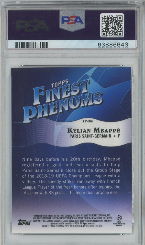 2019-20 Finest UEFA Champions League Kylian Mbappe Finest Phenoms #FPKMPSA9 Paris Saint-Germain