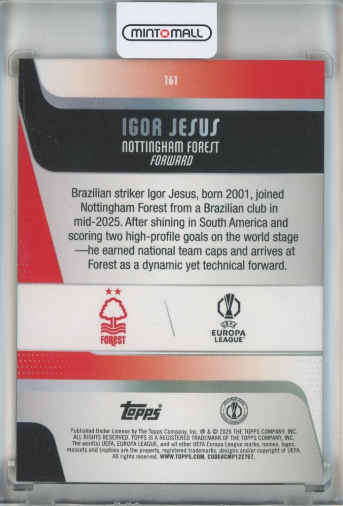 2025-26 Topps UEFA Club Competitions Igor Jesus Orange Foil #16118/25 Nottingham Forest FC