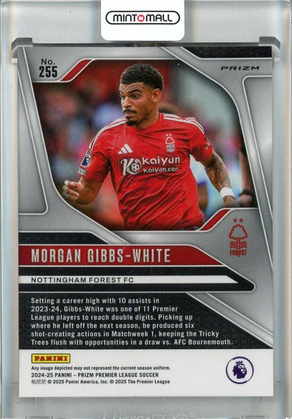 2024-25 Panini Prizm Premier League Soccer Morgan Gibbs-White Choice Tiger Stripe Prizms/#255 Nottingham Forest FC