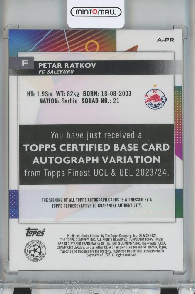 2023-24 TOPPS FINEST UEFA CLUB COMPETITIONS SOCCER Petar Ratkov Orange Wave Refractors Autograph/RC/#A-PR8/25 FC Salzburg