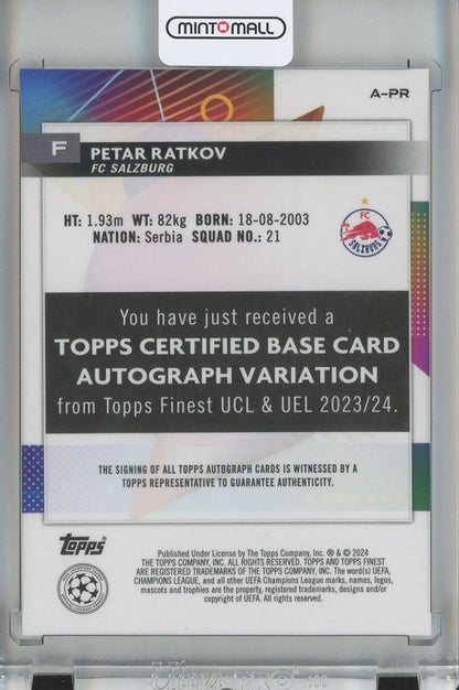 2023-24 TOPPS FINEST UEFA CLUB COMPETITIONS SOCCER Petar Ratkov Orange Wave Refractors Autograph/RC/#A-PR8/25 FC Salzburg