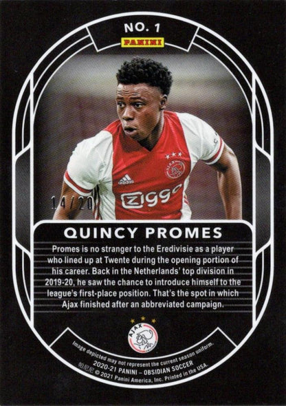 2020-21 Panini Obsidian Quincy Promes Pitch Black Electric Etch Green trading card serial 14 of 20