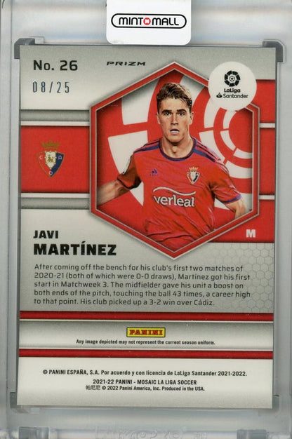 2021-22 Panini Mosaic La Liga Javi Martinez Base Pink Parallel Card from CA Osasuna numbered 08/25