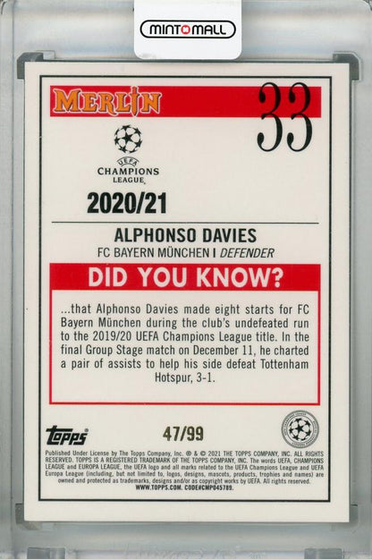 2020-21 Topps Merlin Chrome UEFA Champions League Alphonso Davies FC Bayern Munchen Base Green Mojo card