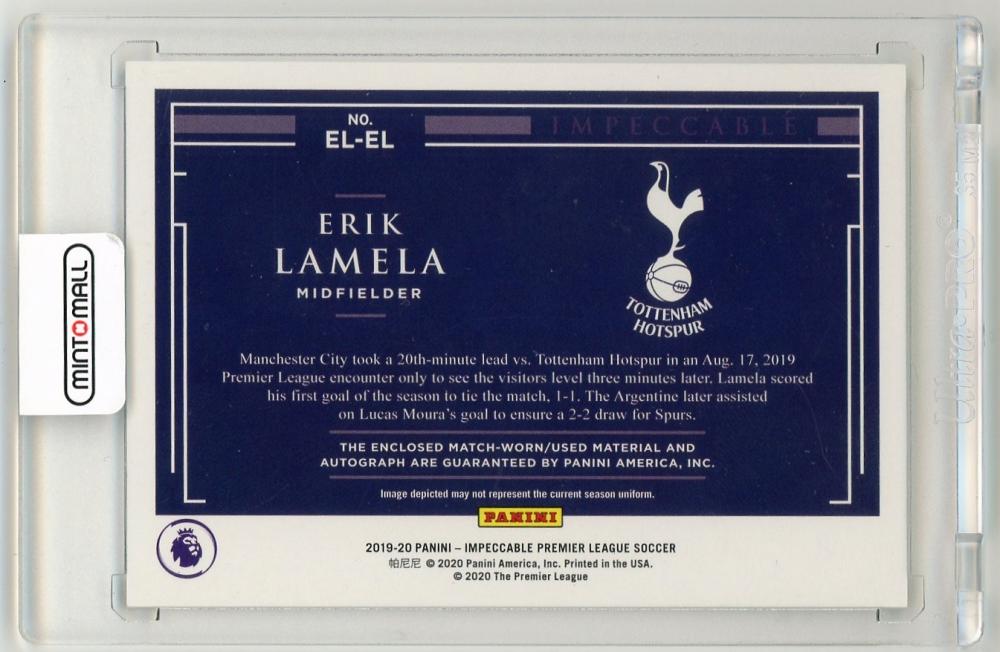 2019-20 Panini Impeccable Premier League Erik Lamela Elegance Jersey Autograph 26/99 Tottenham Hotspur