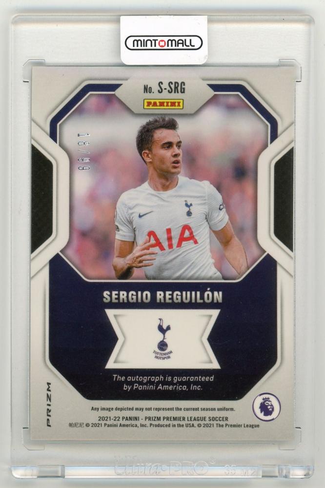 2021-22 Panini Prizm Premier League Sergio Reguilon Signatures Silver Prizm Parallel 18/99 Tottenham Hotspur