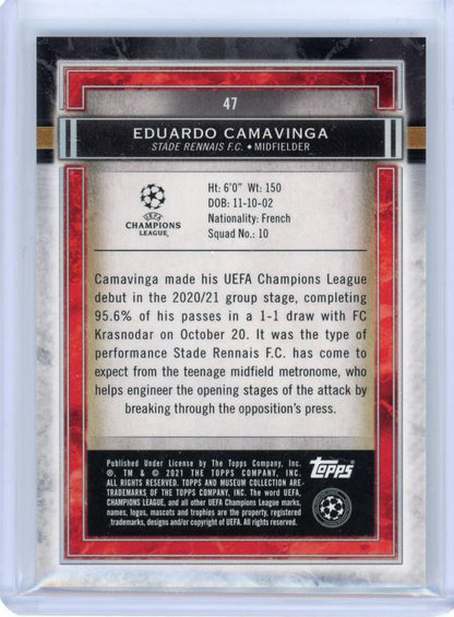 2020-21 Topps Museum Collection Eduardo Camavinga UEFA Champions League Stade Rennais rookie card