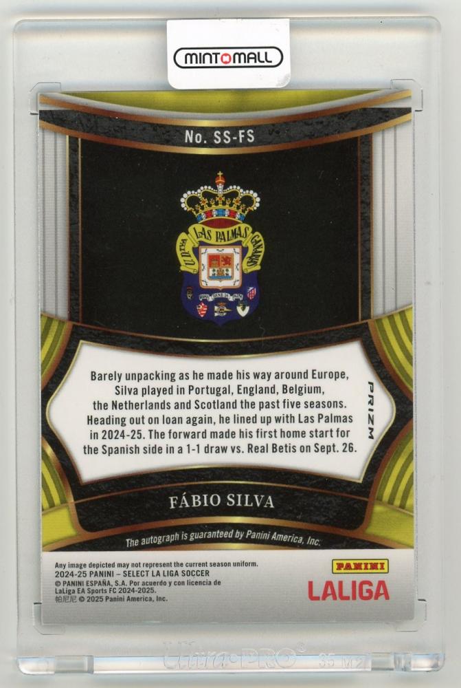 2024-25 Panini Select LaLiga Fabio Silva Select Signatures Peacock ParallelSS-FS UD Las Palmas