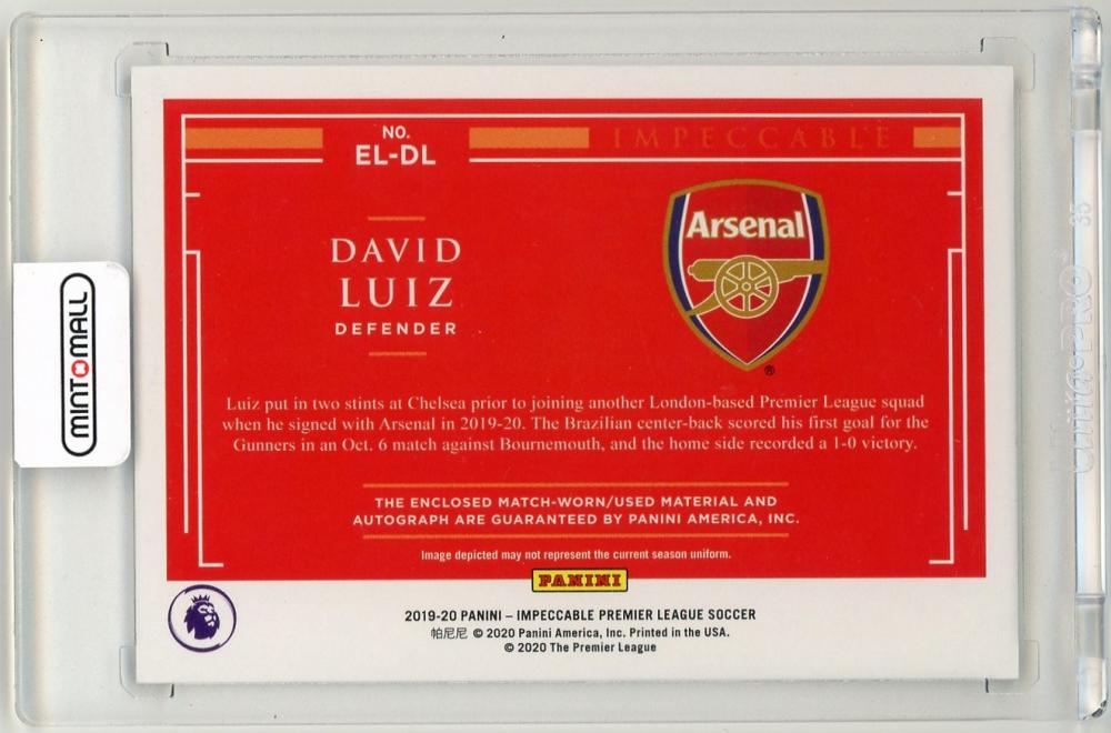 2019-20 Panini Impeccable Premier League David Luiz Elegance Jersey Autographs18/99 Arsenal