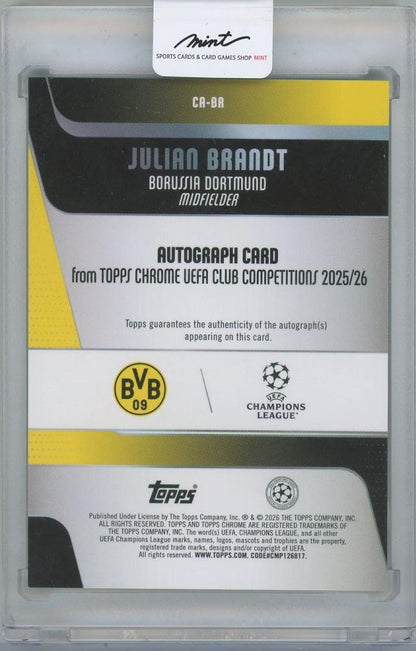 2025-26 TOPPS Chrome UEFA Club Competitions Autographs Aqua Refractors / JULIAN BRANDT(Borussia Dortmund) 193/199