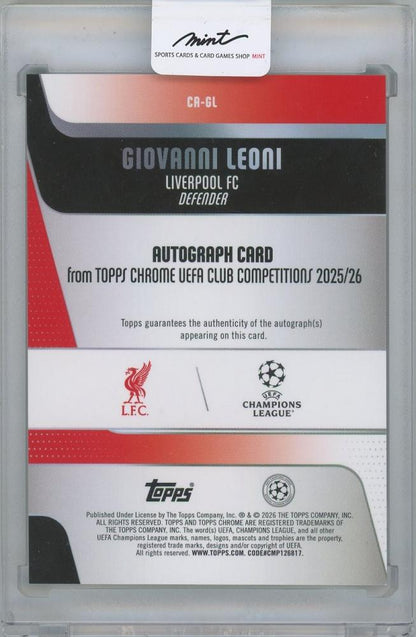 2025-26 TOPPS Chrome UEFA Club Competitions Autographs Aqua Lava Refractors / GIOVANNI LEONI(Liverpool FC) 009/199