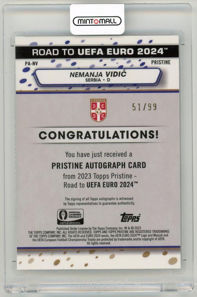 2023 Topps Pristine Road to Euro 2024 Nemanja Vidic Autographs Pristine Refractor parallel51/99 Serbia
