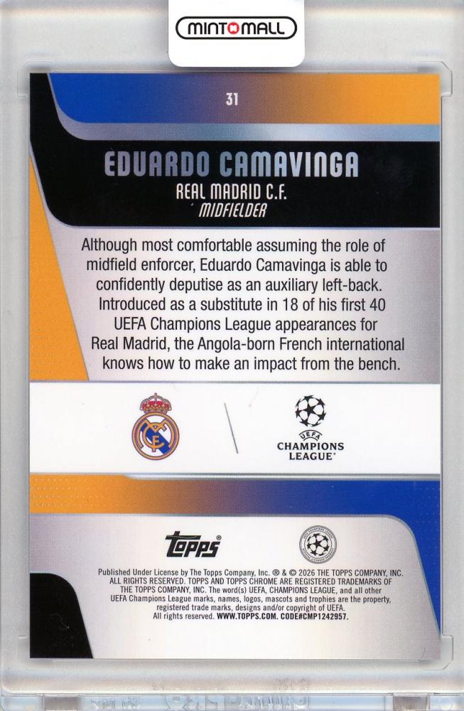 2026 TOPPS Crome Eduardo Camavinga #31155/299 Real Madrid