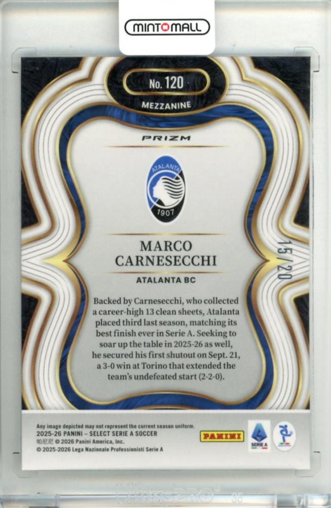 2025-26 Panini Select Serie A Marco Carnesecchi #120 Base – Mezzanine White Parallel 15/20