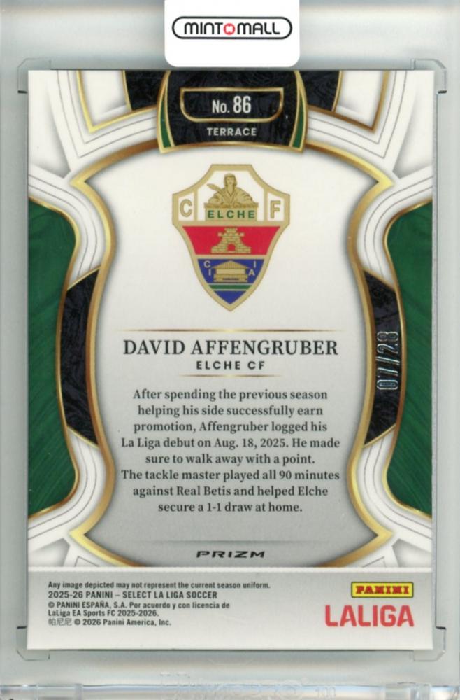 2025-26 Panini Select La Liga David Affengruber #86 Base – Terrace Jade Dragon Scale Parallel07/28