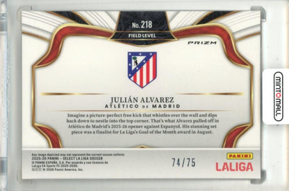 2025-26 Panini Select La Liga Julian Alvarez #218 Base Field Level Orange Parallel 74/75