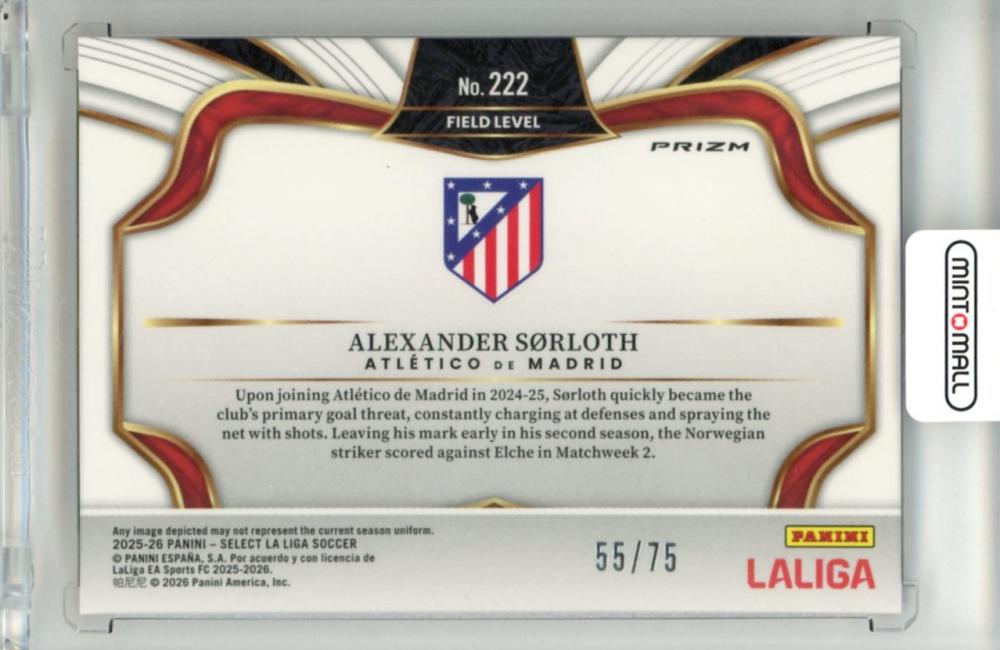 2025-26 Panini Select La Liga Alexander Sorloth #222 Base Field Level Orange Parallel 55/75