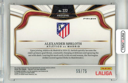 2025-26 Panini Select La Liga Alexander Sorloth #222 Base Field Level Orange Parallel 55/75