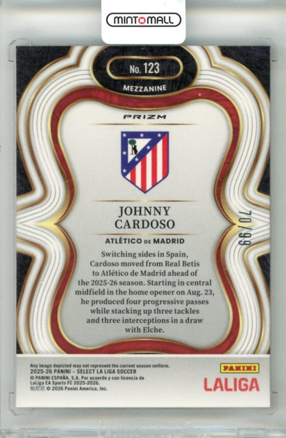 2025-26 Panini Select La Liga Johnny Cardoso #123 Base Mezzanine Bronze Checker Parallel70/99
