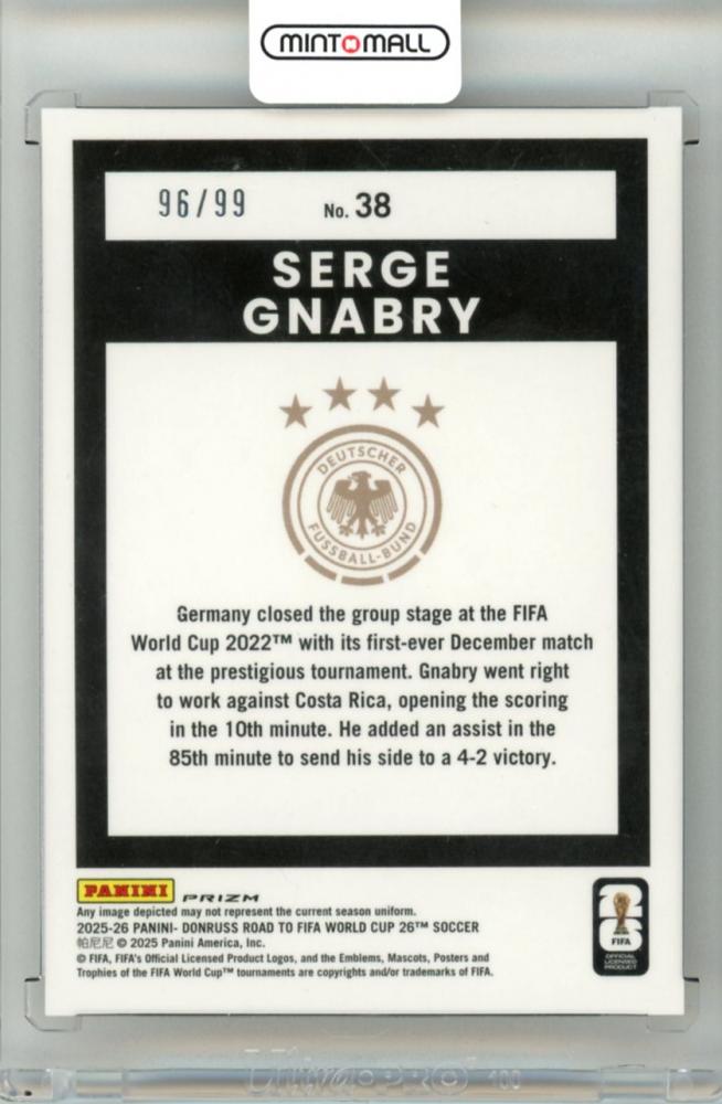 2025-26 Panini Donruss Road To FIFA World Cup 26 SOCCER Sergej Gnabry #38 Base – Optic Orange Parallel 96/99