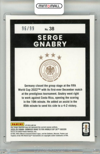 2025-26 Panini Donruss Road To FIFA World Cup 26 SOCCER Sergej Gnabry #38 Base – Optic Orange Parallel 96/99