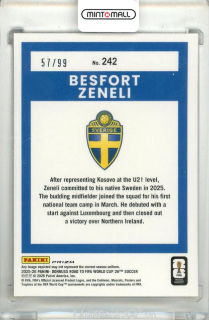 2025-26 Panini Donruss Road To FIFA World Cup 26 SOCCER Besfort Zeneli #242 Base – Optic Orange Parallel 57/99