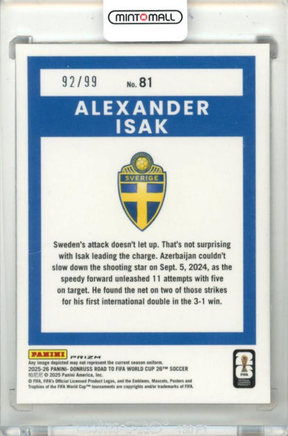 2025-26 Panini Donruss Road To FIFA World Cup 26 SOCCER Alexander Isak #81 Base – Optic Orange Parallel 92/99
