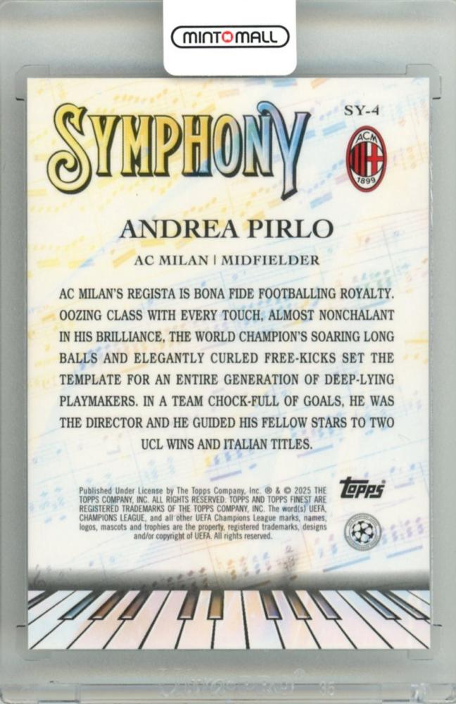 2024-25 Topps Finest UEFA Club Competitions Andrea Pirlo #SY-4 Symphony Rose Gold Refractor Parallel 14/75