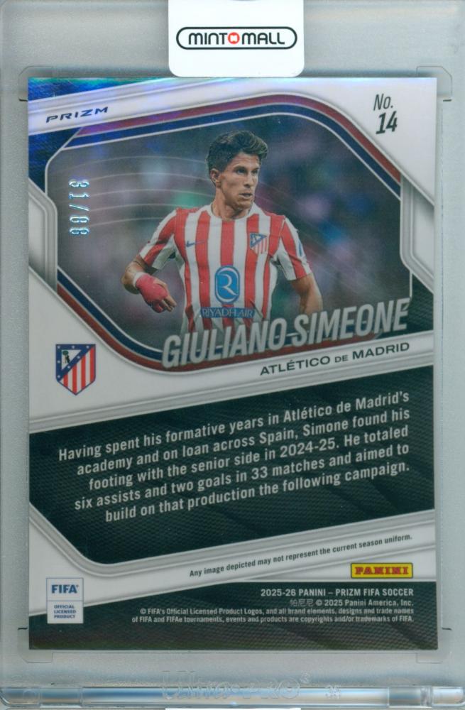 2025-26 Panini Prizm FIFA Giuliano Simeone #14 Base Choice Red Parallel 31/88