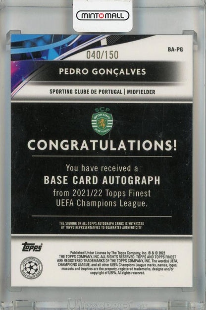 2021-22 Topps Finest UEFA Champions League Pedro Goncalves Base Autographs Blue #BA-PG RC040/150 Sporting Clube De Portugal