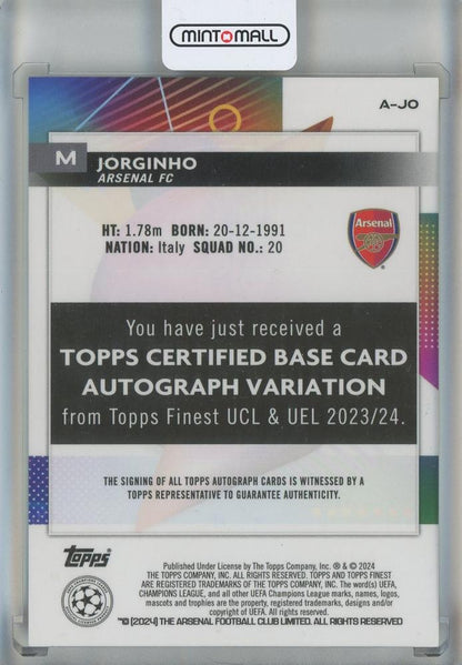 2023-24 Topps Finest UEFA Jorginho #A-JO Auto Arsenal