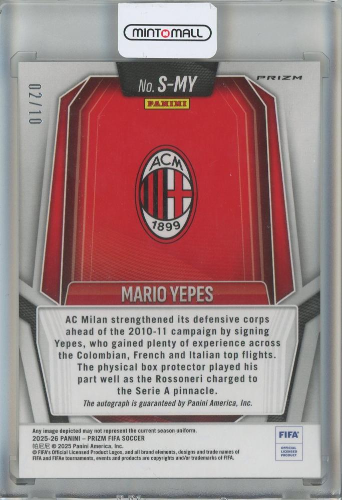 2025-26 Panini Prizm FIFA Mario Yepes Signatures Prizms Gold #38 Auto2/10 AC Milan